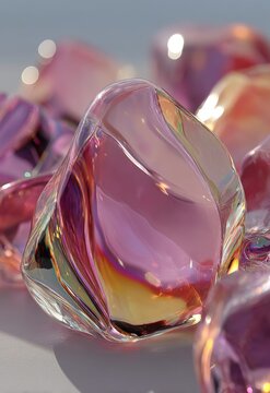 Beautifully Curved Glass Pieces Reflecting Soft Pink and Orange Light Shades