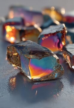 Colorful Semi-Precious Stones with Iridescent Reflection Glowing Under Soft Light