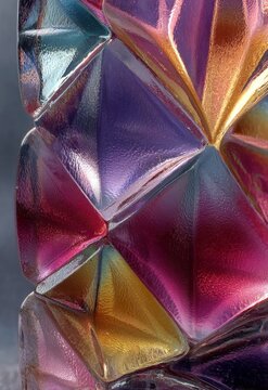 Vibrant Colorful Glass with Faceted Texture and Shimmering Light Reflections