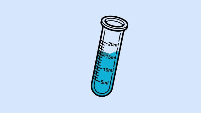 Animated Test Tube with Blue Liquid Sloshing and Rotating Motion, Laboratory Glassware Science Loop Animation