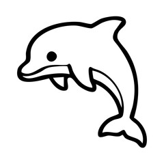 Fototapeta premium Cute Dolphin Vector Mascot jumping for Sea Life Logo, Minimalist Dolphin Line Art for Kids Coloring Page, Simple Marine Animal Icon.
