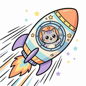 Cartoon Cat in a Rocket Ship.
