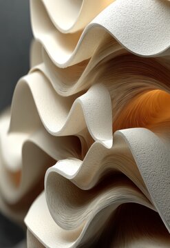 Intricate Paper Sculptures Showcasing Fluid Forms and Textured Layers in Soft Tones