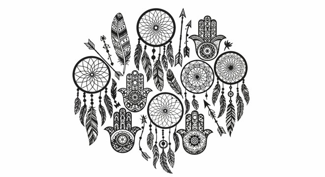 Bohemian Dreamcatcher and Hamsa Hand Collage - Spiritual Boho Art