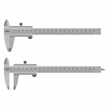 Flat Vector Illustration of Two Steel Vernier Calipers in Open and Closed Positions for Technical Concept
