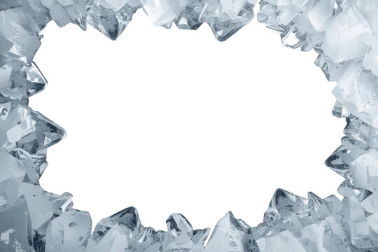Ice frame with sharp crystals border on a transparent background, winter frost and cold feeling
