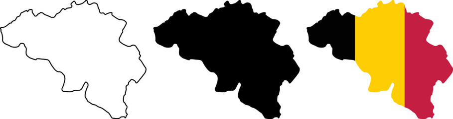Fototapeta premium Map of belgium in outline, silhouette and flag style