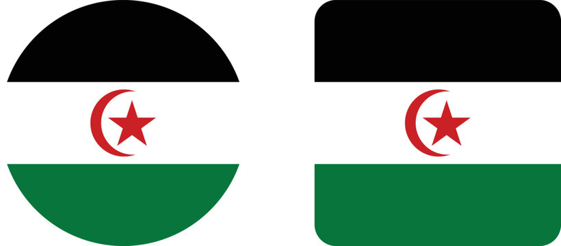 Western sahara flag icons in circular and rounded square shapes