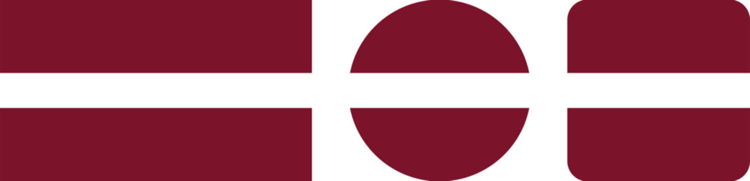 Three variations of the latvian flag design in different geometric shapes