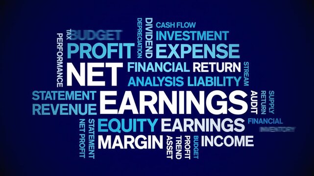 Net Earnings animated word cloud-text design animation tag kinetic typography seamless loop.