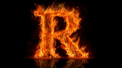 Fototapeta premium Fiery letter R engulfed in flames on black background