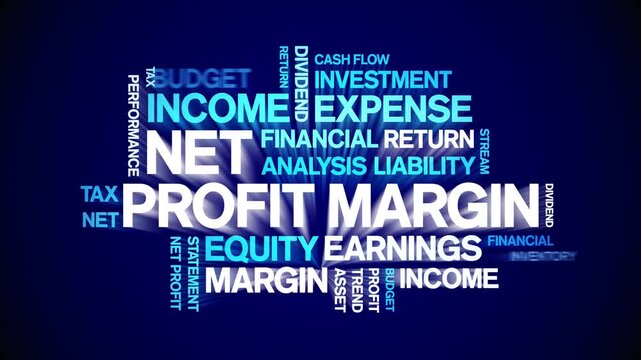 Net Profit Margin animated word cloud-text design animation tag kinetic typography seamless loop.
