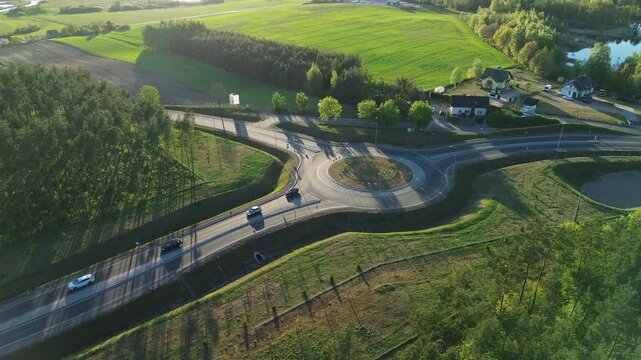 Aerial View of Traffic Roundabout in Green Area &ndash; 4K ProRes