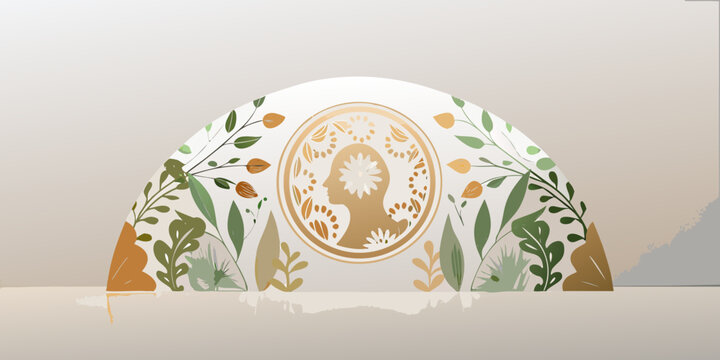 floral silhouette with female profile in ornate oval frame