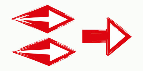 red arrow icons directional signs with brushstroke texture © Rubel