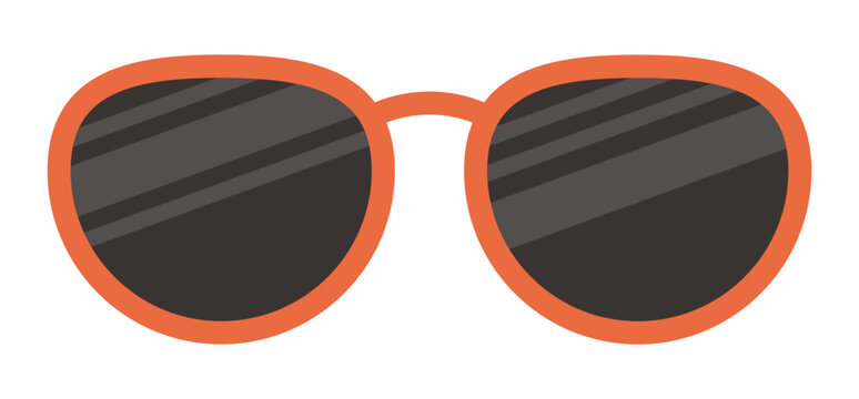 Sunglasses in frame, eyeglasses Glasses with black lenses. Sun protection from ultraviolet rays. Accessories for summer vacation, beach travel, fashion style. Vector illustration