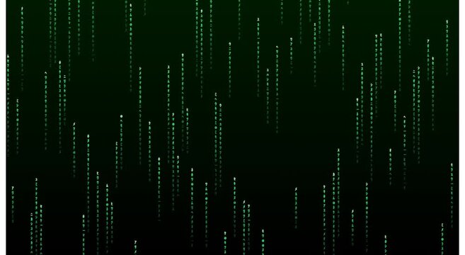 Digital matrix code rain falling green binary data animation background animation