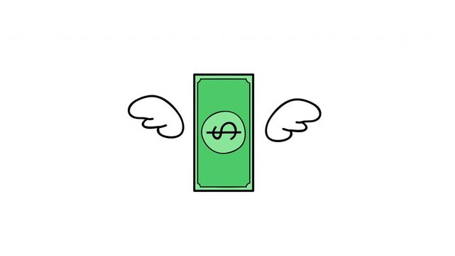 Flying Money With Wings Concept Illustration of Cash, Expenses and Financial Loss or Freedom