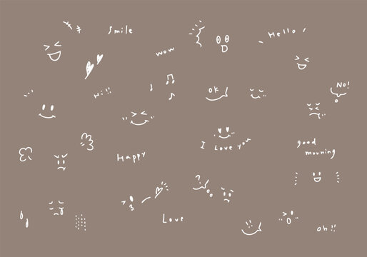 手描きの表情と文字の素材セット