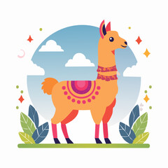 Obraz premium Cute Cartoon Llama Illustration with Colorful Decorations