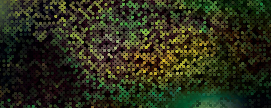 Shining lights party leds on black background. Digital illustration of stage or stadium spotlights. Glowing pattern wallpaper. Glamour background of colorful lights with spotlights.