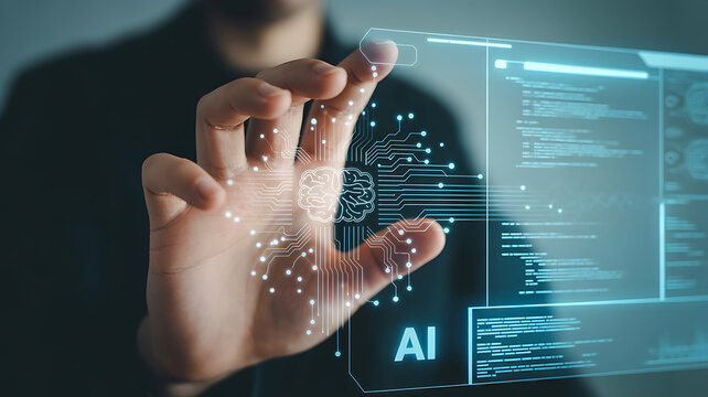 powerful computer processor microchip with the word representing artificial intelligence, AI technology
