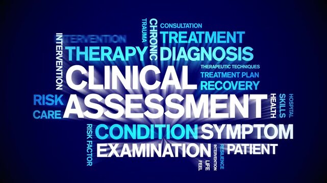 Clinical Assessment animated word cloud-text design animation tag kinetic typography seamless loop.
