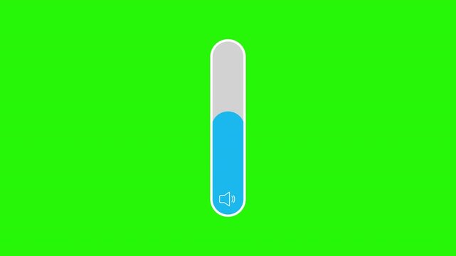 Volume up down animation, slider bar volume control animation on green screen.Vertical volume slider animation for audio level adjustment. 4K video.