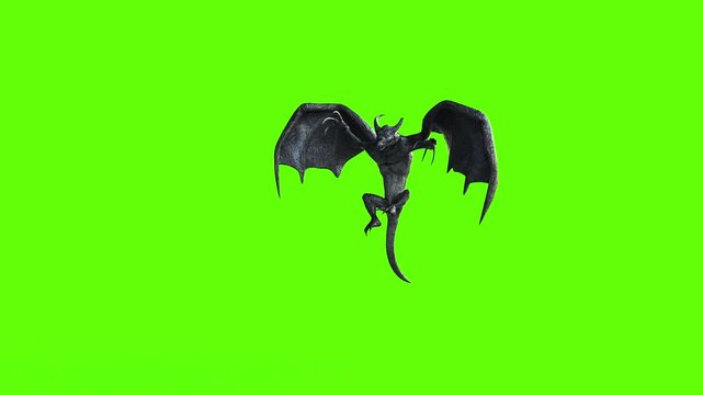 High-quality 3D render of a terrifying dark winged demon or gargoyle flying against a dark screen. Perfect for horror, fantasy, gaming, and VFX compositing.