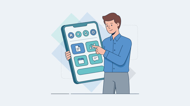 Young Professional Navigating Mobile Application Interface