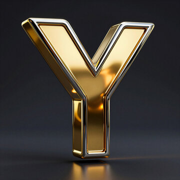 Luxurious Golden Letter Y 3D Render with Reflective Metallic Shine