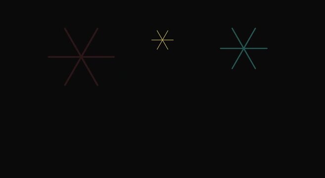 Minimalist geometric snowflake motion on animation black background