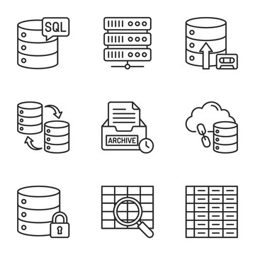 Database management system icons set.