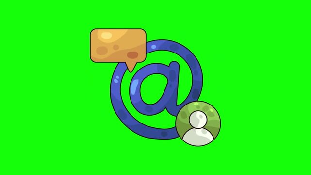 Animated 3D pink speech bubble with at symbol for social media mentions.
