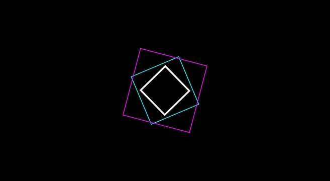 Neon rotating square frames abstract motion animation background, loop animation