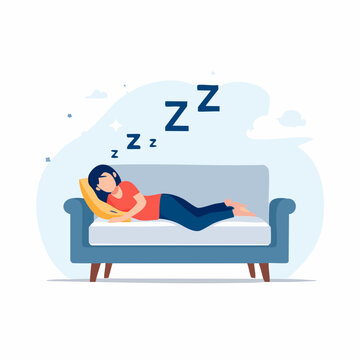 Person sleeping on a couch with Zzz symbols