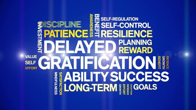 Delayed Gratification animated word cloud-text design animation tag kinetic typography seamless loop.