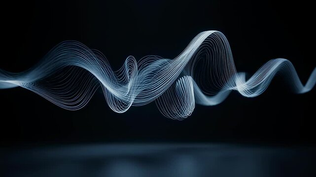 Abstract glowing thread sculptures weaving temporary elegant 3D line art in dark space