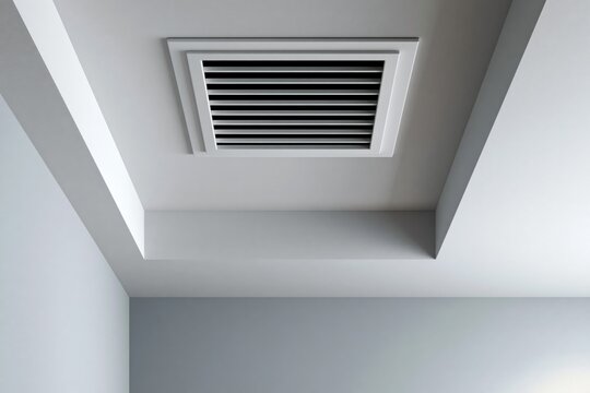 Square ceiling vent register in recessed tray ceiling for modern interior background and hvac detail