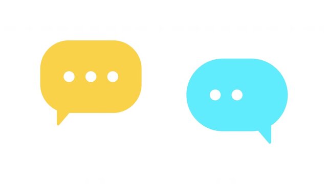 Animated Yellow and Cyan Flat Chat Bubbles Appearing One by One Side by Side with Typing Dots, White to Transparent Background