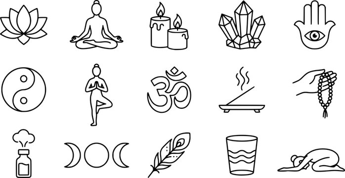 yoga meditation icon set