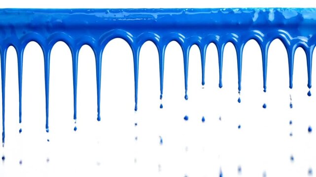 Vibrant blue paint dripping down on a white background, creating a cool effect
