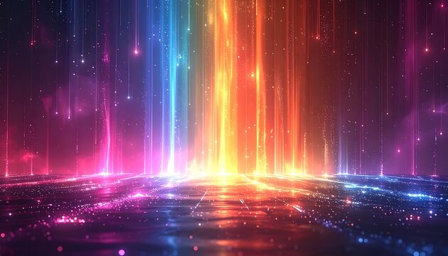 Vibrant colorful light streaks on dark.