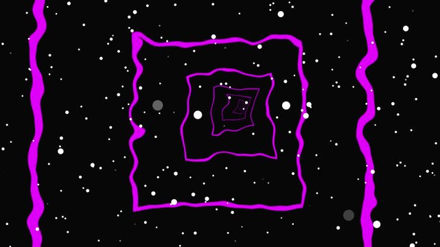 Glowing pink neon frame with smoky texture and rough, dark terrain Seamless loop animation rectangle frame 4K video motion graphic. Animated borders frame glowing neon electric lights. 