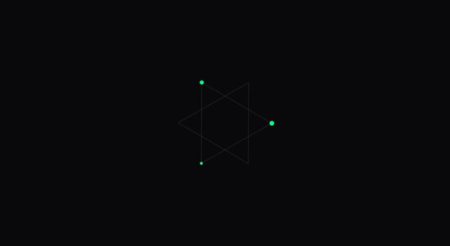 Rotating hexagram geometric animation with glowing green nodes on animation black