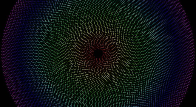 Rainbow spiral geometric motion animation background, with pulsing zigzag patterns