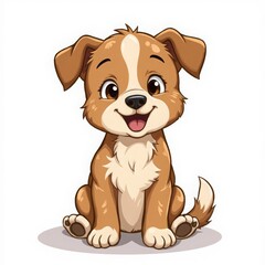 Obraz premium A cartoonish brown puppy with big eyes and a smile. Vector illustration on a white background. Character for children's design.