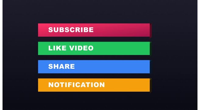 Subscribe like share notification buttons social media overlay animation