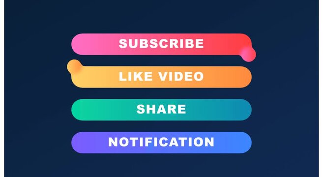 Subscribe like share notification gradient buttons for social media animation
