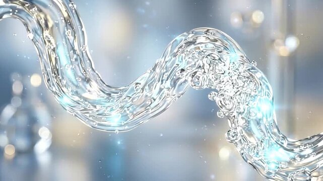 Clear liquid wave futuristic cosmetic background with glowing water abstract blue transparent clean texture, fluid motion, splash, purity, smooth modern design, skincare science, refreshing beauty